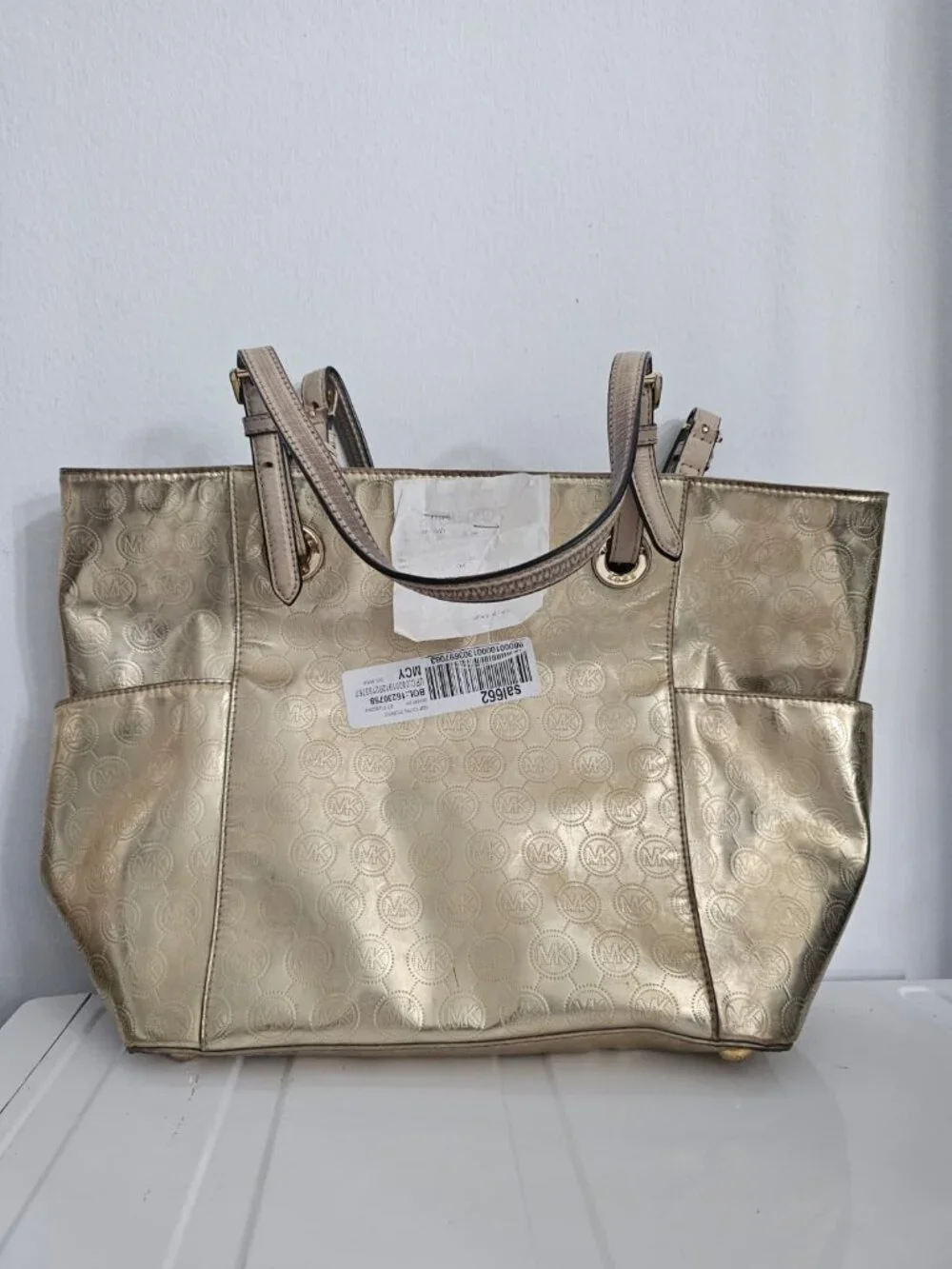 Michael Kors Gold Metallic Tote Bag - color and stained inside